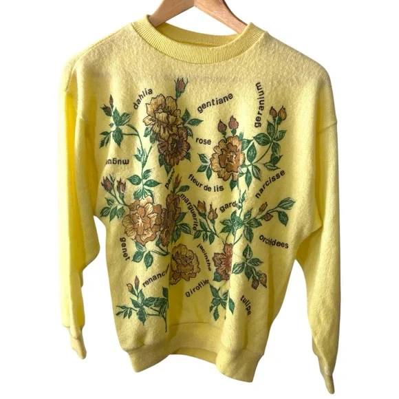 Vintage Floral Yellow Sweater Women’s Size Small Granny-Core Cottage-Core Sunny - Picture 1 of 8